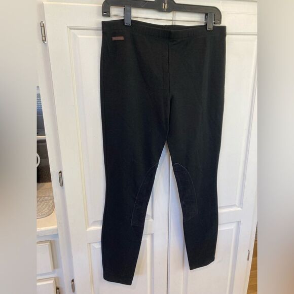 Polo Ralph Lauren Horse Riding Leggings Black Suede Knee Patch Equestrian Size L - Picture 2 of 10